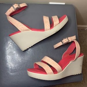 Pink and Tan Wedge Crocs